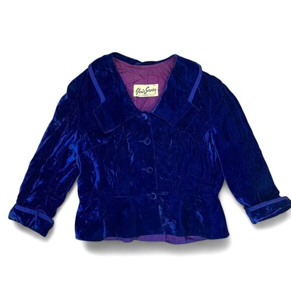 Vintage Gloria Swanson by Forever Young Blue Velvet Button Up Coat - Picture 10 of 13